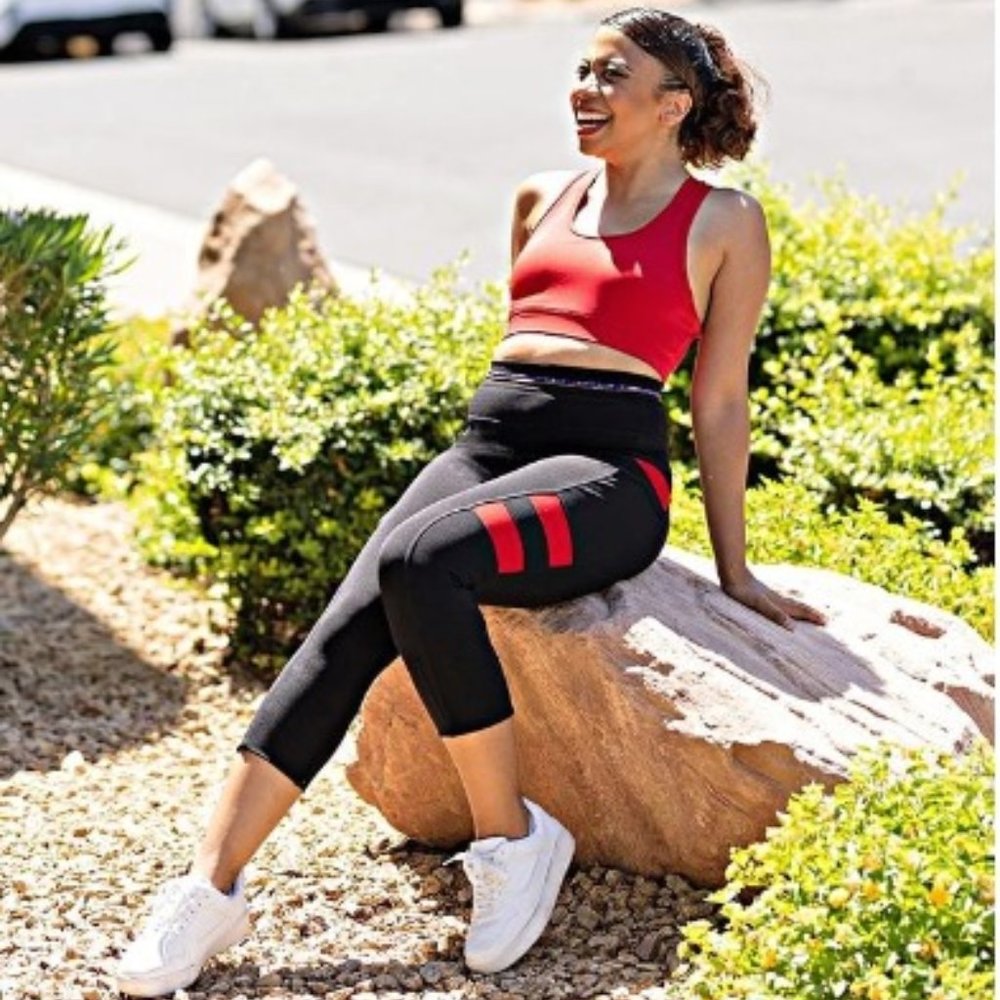 Popfit Violet Cropped Leggings, Black & Blue, L